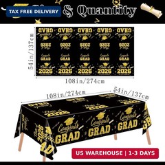 2 Pack Graduation Tablecloths, Black and Gold Graduation Decorations 2026, Gradu