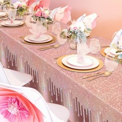 4 Pack Rose Gold Table Cloths, 51 x 86 inches Rose Gold Glitter Rosegold