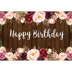 Floral Wood Birthday Backdrop Rustic Brown Wood Pink Flowers Happy Birthday P…