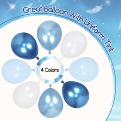 60pcs Blue and White Balloons 12inch with Pastel Pearl Light Blue Confetti Wh…