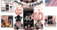 Complete Rose Gold 40th Birthday Decor Set – Balloons, Backdrop & Star Streamers