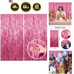2 Pack Pink Backdrop Party Decorations Tinsel Curtain Party Backdrop Foil Fri…