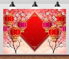 8x6ft Chinese New Year Backdrop – Red Lanterns & Cherry Blossoms for Lunar New Y