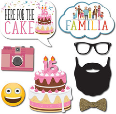 Quinceanera Photo Booth Props – 41-Pc Photobooth Kit with 8 X 10-Inch Sign