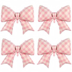 4Pcs Pink Plaid Bow Balloons 38″/Gingham Bowknot Foil Balloons for Silly Goos…