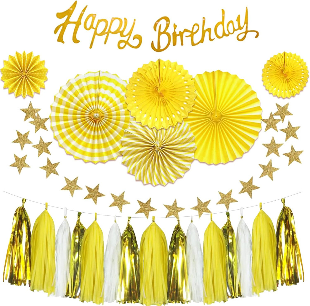Yellow Birthday Decorations for Women – 33Pcs Yellow Party Decor for Girl with B