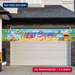 Hello Summer Banner, 118 x 20 Inch Beach Pool Hawaiian Luau Party Decorations fo
