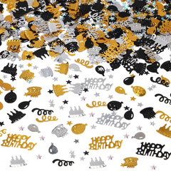 Gold and Black Happy Birthday Confetti, 3000 Pcs Birthday Cake Table Metallic Fo