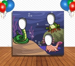 Reptiles Face Cutout, Hole in Face, Party Photo Booth Prop, Kids Party Decor