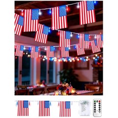 Waterproof Patriotic String Lights, Remote & Timer Control