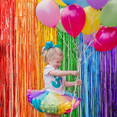 Rainbow Foil Fringe Curtains, 2 Pack Rainbow Birthday Decorations 3.3X6.6Ft Tins
