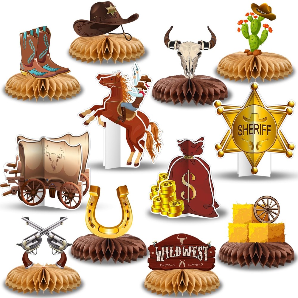 Chrisfall 12 Pcs Western Cowboy Party Decorations Honeycomb Medium