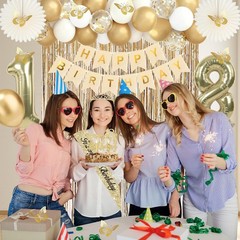50Pcs 18th Birthday Party Decorations, Gold Sash, Crown, Banner & Fringe Curtain