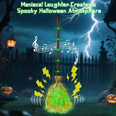 35″ Animated Witches Broom Halloween Decor – Magic Witch Broomstick – Green