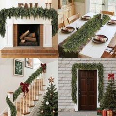 2Pcs 6 ft Christmas Cedar Garland-Realistic Cedar Pine Needles with 20 Pinecones