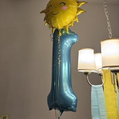 2Pcs Light Blue One Balloon Set, 40inch Large Foil Baby Blue Number Pearl Blue