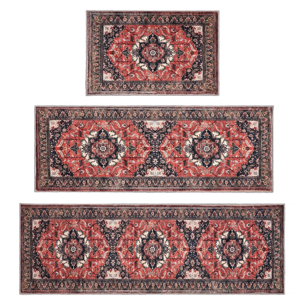 Kitchen Rug Set 3Pcs, Boho Rug Sets Non Slip Washable for Floor Thick Farmhou…