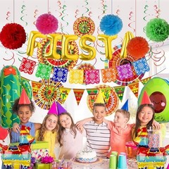 Mexican Fiesta Party Decorations Supplies – 32 Pcs Pinata Cactus Paper Fans Set