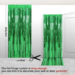 2 Pack Green Metallic Tinsel Curtains 3.28×6.56′ Shimmering Party Backdrop Do…