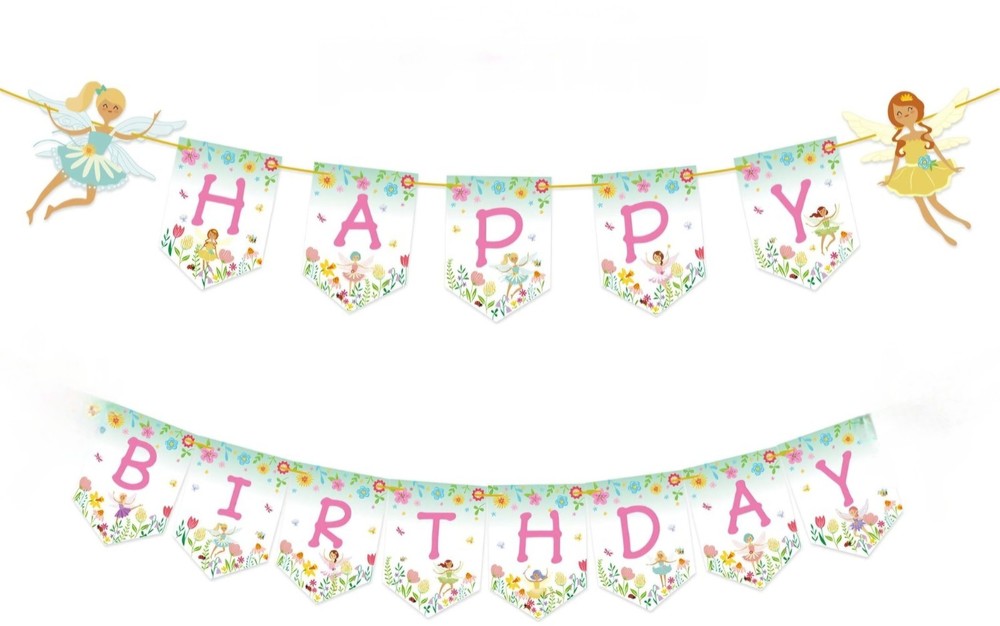 Fairy Garden Happy Birthday Banner Floral Girls Party Decoration Garland