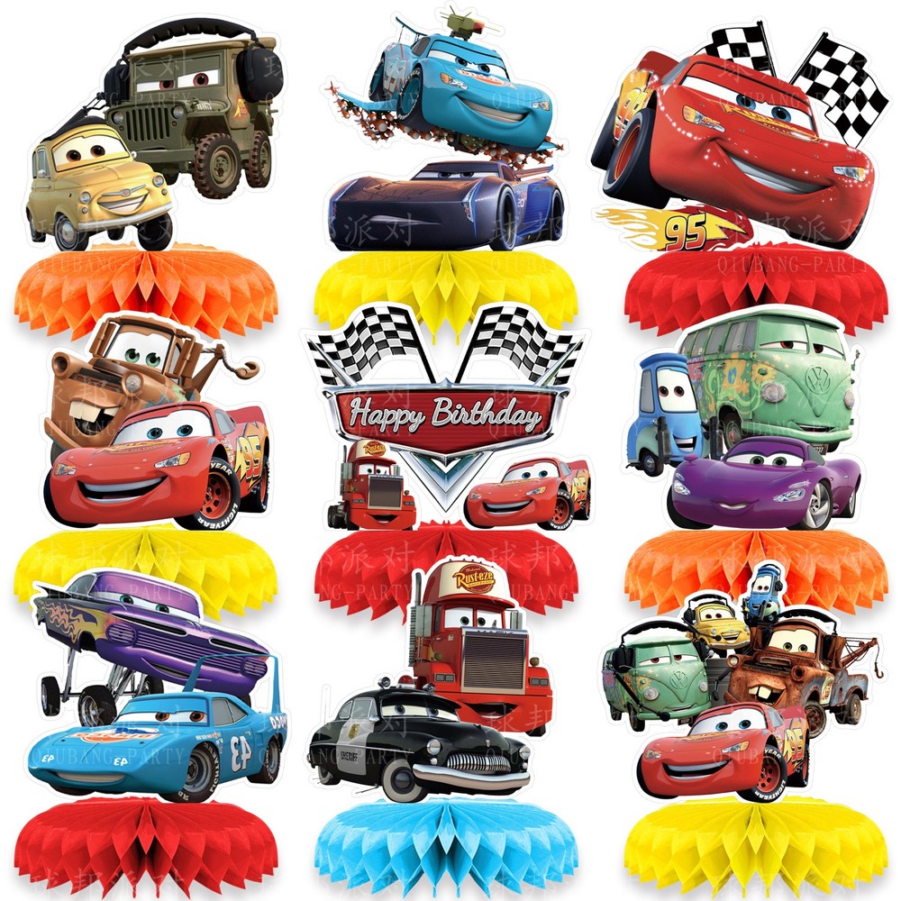 Cars Honeycomb Centerpieces Table Toppers Decore for Birthday Party Decor