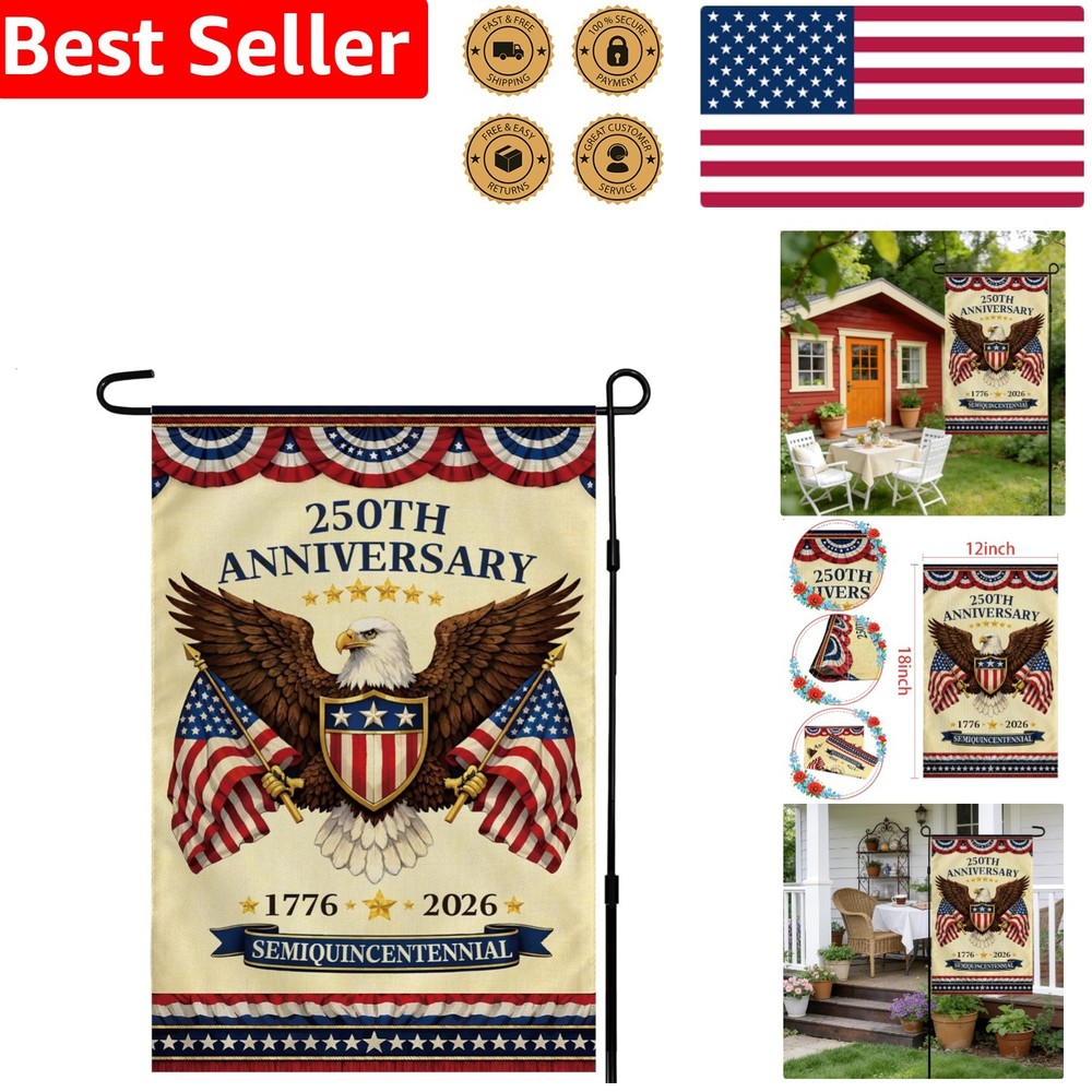 USA 250th Anniversary Garden Flag – Patriotic 4th July Linen Decor
