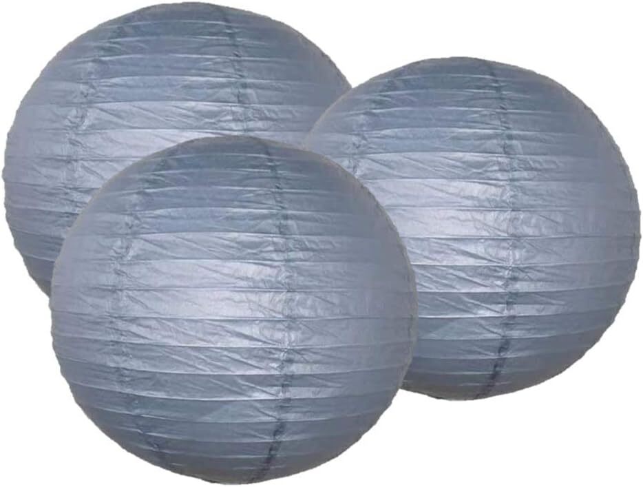 Pack of 3 Round Paper Lanterns Lamp Wedding Birthday Party 14″/35CM, Gray