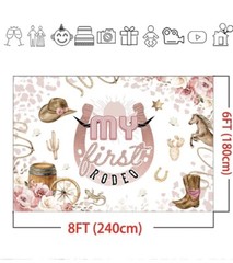 My First Rodeo, 1st Birthday Party Backdrop 8x6ft