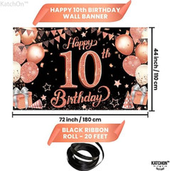 Katchon Extra Large Rose Gold 10th Birthday Banner – 72×44 Inches