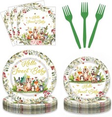 Hello Sweet Baby Shower Disposable Tableware Set (Plates, Napkins, Forks)