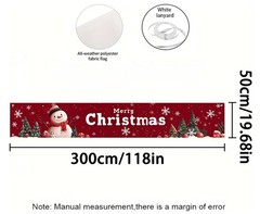 Merry Christmas Banner 118X20 Inches Red Backdrop Snowman Christmas Trees Snowfl