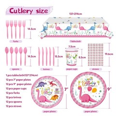 Party Spot! 150 pcs Dinosaur Birthday Party Supplies For Girls (Serves 12), P…