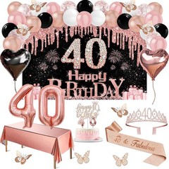 40th Birthday Decorations Women, 49pcs Black Rose Gold & & White
