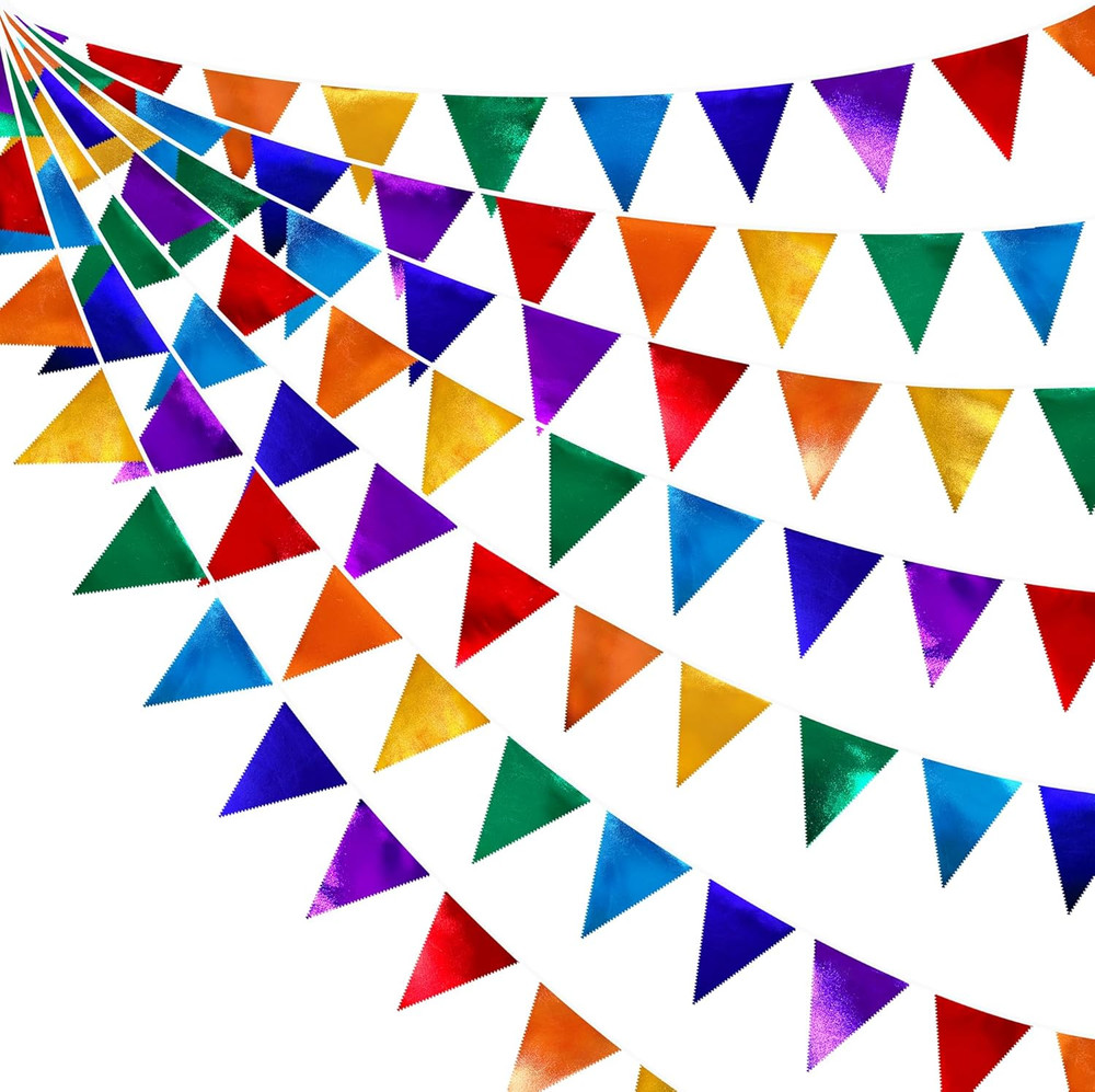 Rainbow Party Decorations Colorful Metallic Fabric Triangle Pennant Banner Flag