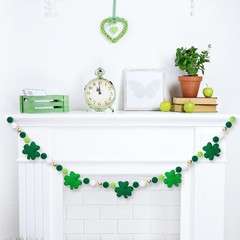 St. Patrick’s Day 8.2ft Felt Ball Garland with Shamrock and Gold Beads