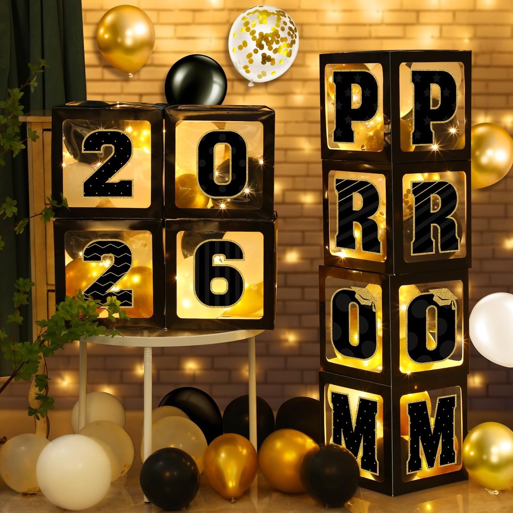 Graduation Prom Party Decorations Class of 2026, 8 Pcs Black and Gold Balloon…