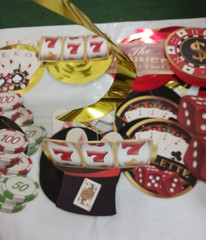 Poker party Decorations 16 spiral hanging with chips, dice, cards. + 14 metalic