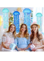 10″ Blue Hanging Jellyfish Paper Lanterns – Under the Sea Party Gradient Blue B