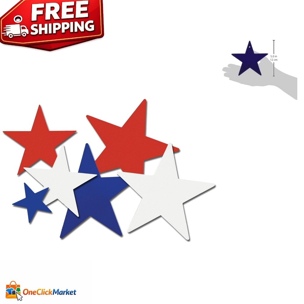 10-Pack 5-Inch Red, White & Blue Star Cutouts for Patriotic Celebrations