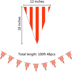 100Ft Red and White Striped Pennant Banner, Carnival Circus Theme Party Decorati
