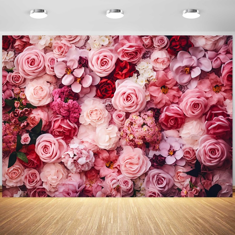 10x8ft Flower Backdrop Pink Red Rose Flowers Floral Wall Photography Background