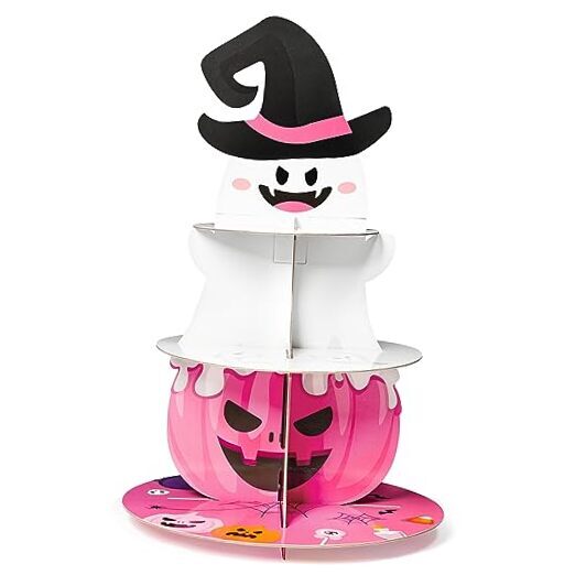 Party Decorations Cupcake Stand, 3 Tire Pink Boo Pumpkin Bat Little Boo
