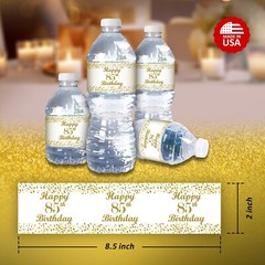 85th Birthday Water Bottle Labels; Set of 20 Waterproof Water Bottle Wrappers