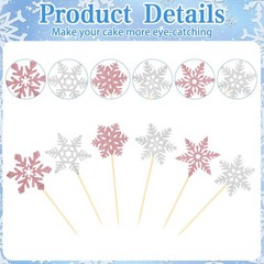 Snowflake Cupcake Toppers, 24PCS Glitter Winter Frozen Cupcake Picks Cake
