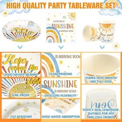 Sunny Vintage Baby Shower Plates, Cups & Napkins Set – 200 Count For 50 Guests