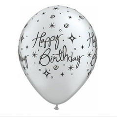 Silver Grey Happy Birthday Printed Latex Balloons Birthday Party Supplies ~ 12pc