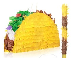 Taco Pinata Cinco de Mayo / Fiesta Party Decorations Includes Stick. 15x8x3.5 in