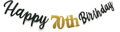 Glitter Happy 70th Birthday Banner Double Sized Paper 70 Black