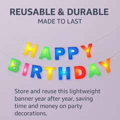 LED Light-Up Happy Birthday Banner 6.5′ Long, Battery Operated Party Decoration