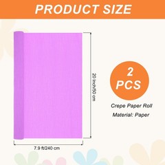 2Pcs Crepe Paper, 7.9ft Long 20 Inch Wide Violet Crepe Paper Roll